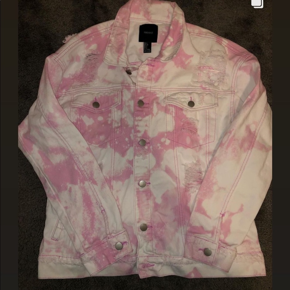 COPY - pink tie dye jean jacket distressed